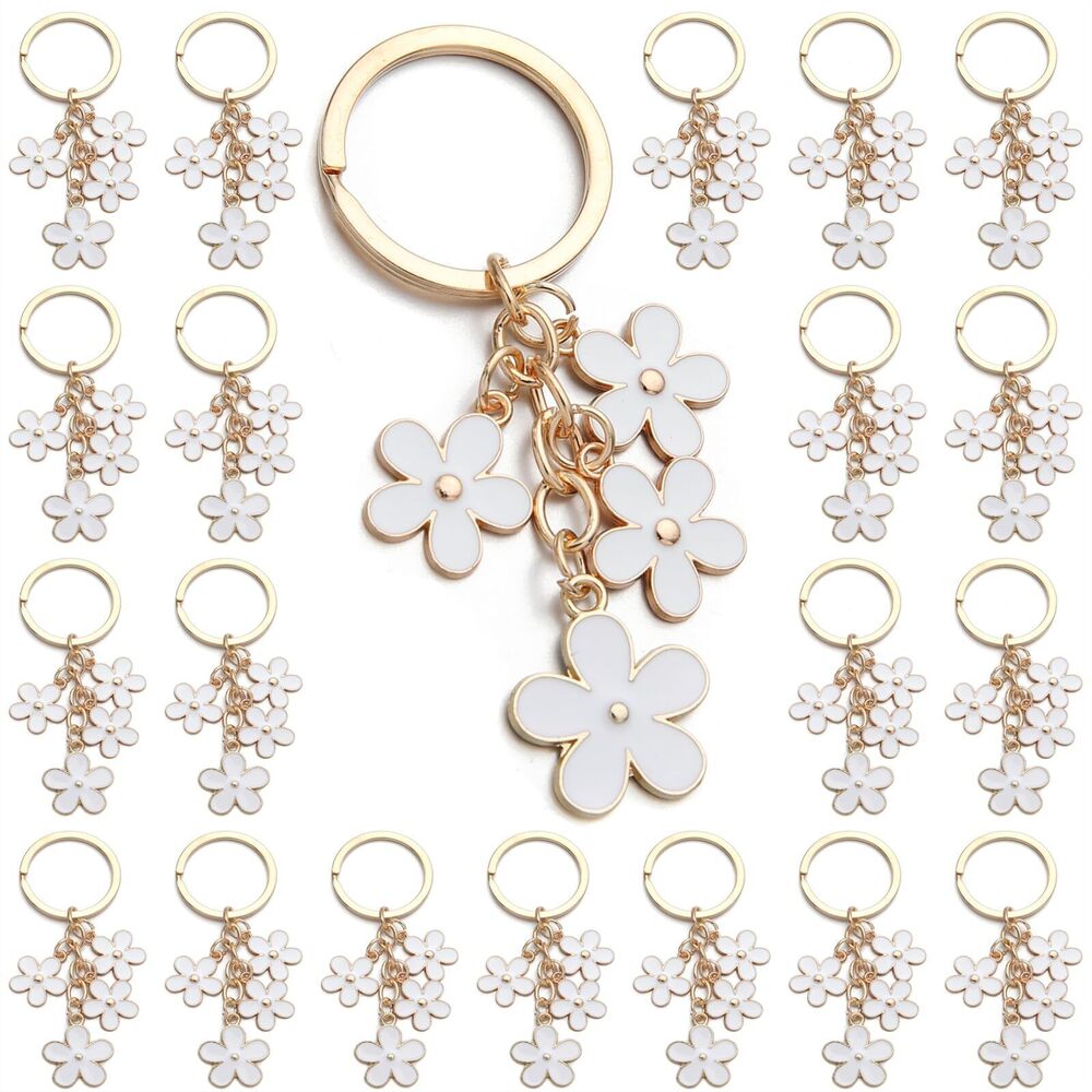 4428 20PCS Flower Charms Daisy Enameled Keychain Chain Tassel Keyring Gifts